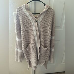 Long tan sweater with hood